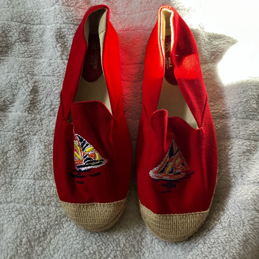 Avon Red Espadrilles with Sailboat Design